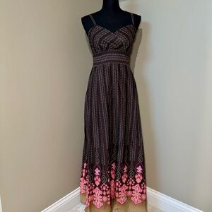 Tommy Hilfiger brown printed maxi dress with‎ pink floral design size 12
